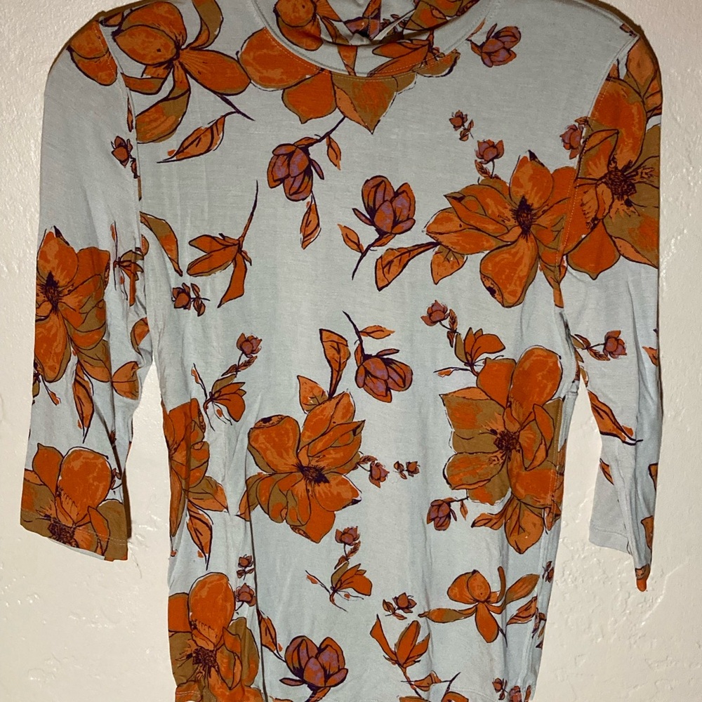 Free People Floral Print 3/4 Sleeve Top